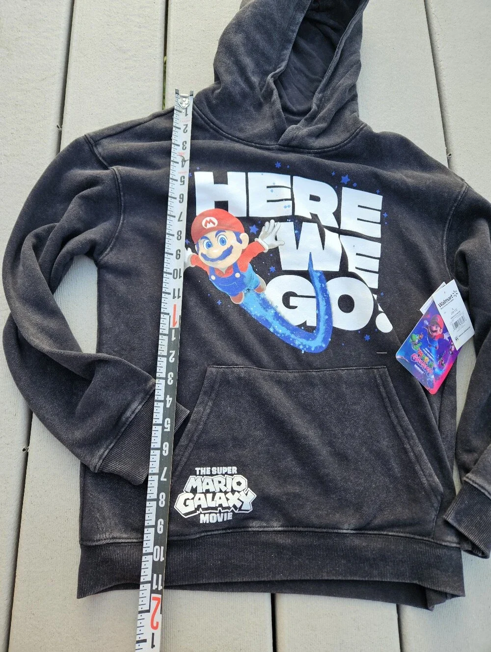 NWT Super Mario Galaxy Movie Boys Hoodie L 10-12 Black Mineral Wash Nintendo